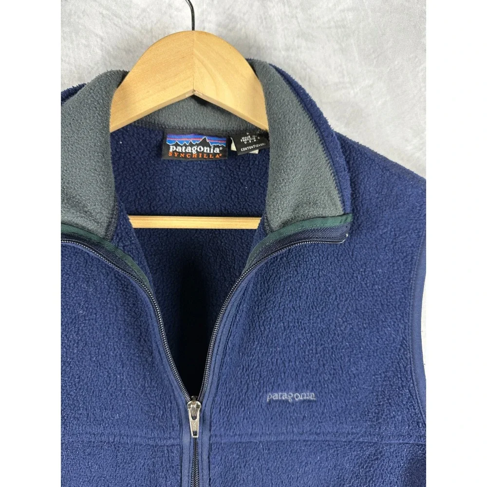 Patagonia Synchilla Fleece Vest Mens Small Navy Blue Full Zip Made in USA Preppy